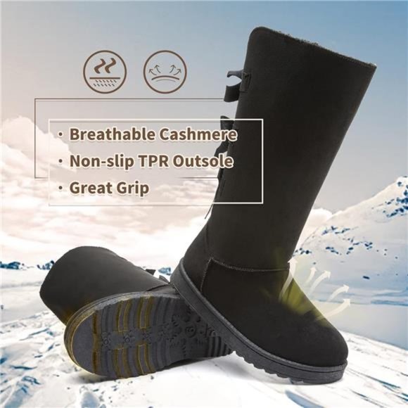 Women's Mid-Calf Winter Snow Boots Warm Fur Boots Wide Calf Slip on Boots - Picture 2 of 6